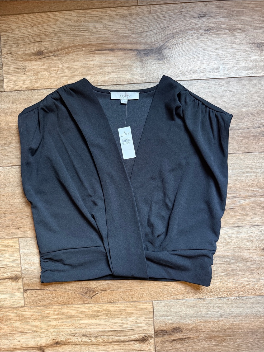 LOFT Black V-Neck Wrap Blouse with Gathered Waist
